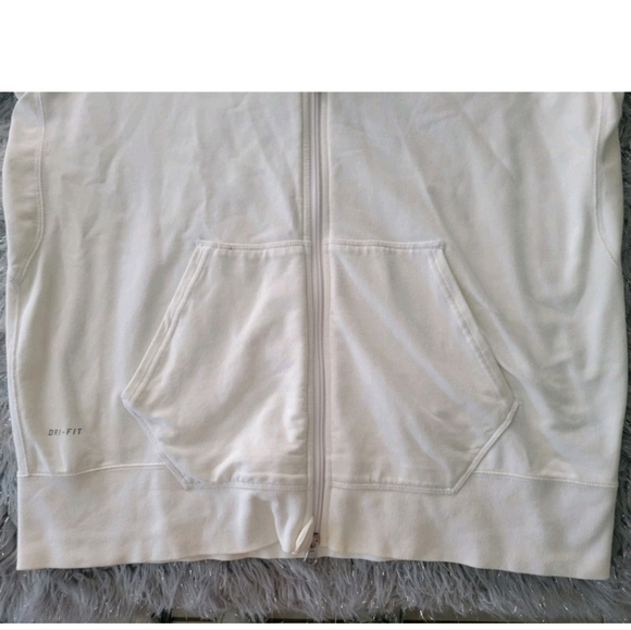 Nike Hoodie Track Jacket Dri Fit Full Zip Short Sleeve Spell Out White Green L - Picture 9 of 12